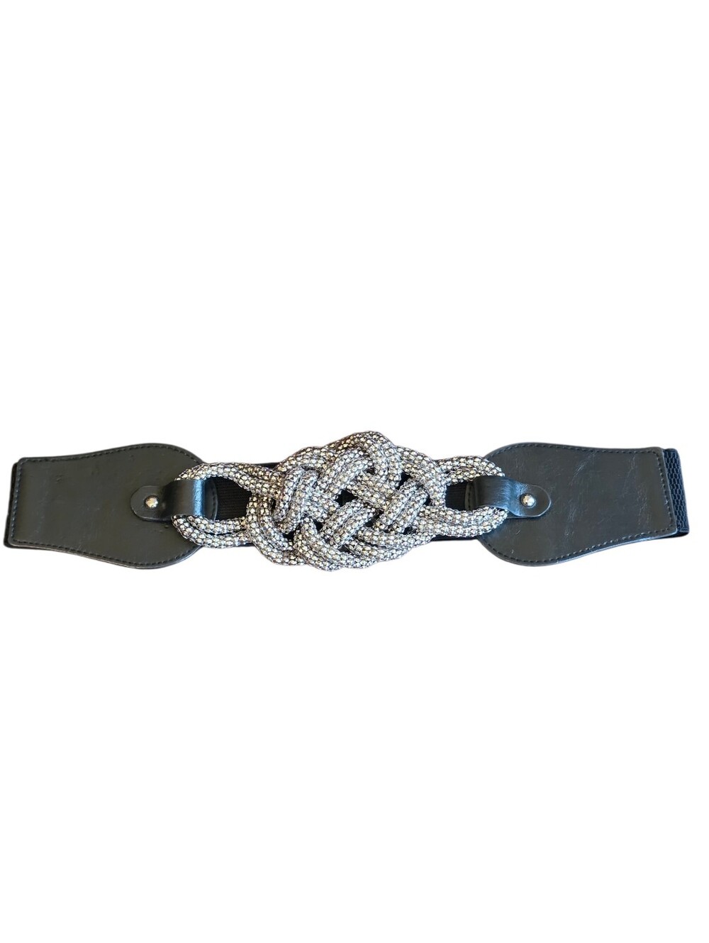 Vintage Black Stretch Belt With Silver Toned Twisted Metallic Knot Size Small